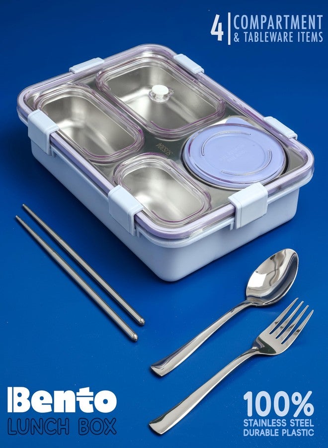 Brand Conquer Lunch Box Leak-Proof BPA Free Stainless Steel for School, Lunch Box for School & Office with a Fork, a Spoon and a Pair of Chopsticks (Light Purpple, 4 Compartment) - Image 4
